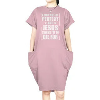 I'm Not Perfect Short Sleeve Loose Fit Pocket Dress – Pink