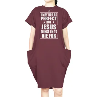 I'm Not Perfect Short Sleeve Loose Fit Pocket Dress – Red