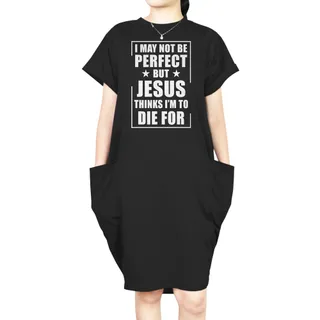 I'm Not Perfect Short Sleeve Loose Fit Pocket Dress – Black