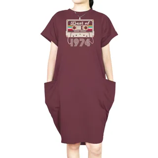 Best Of 1974 Loose Short Sleeve Pocket On Dress – Red