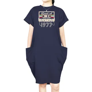 Best Of 1977 Loose Short Sleeve Pocket On Dress – Blue