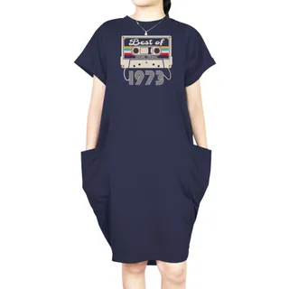 Best Of 1973 Loose Short Sleeve Pocket On Dress – Blue