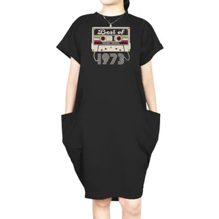 Best Of 1973 Loose Short Sleeve Pocket On Dress – Black