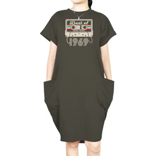 Best Of 1969 Loose Short Sleeve Pocket On Dress – Green