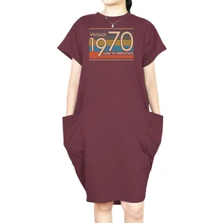 Aged Perfection 1970 Loose Short Sleeve Pocket On Dress – Red