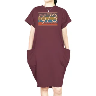Aged Perfection 1973 Loose Short Sleeve Pocket On Dress – Red