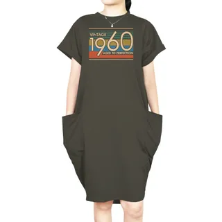 Aged Perfection 1960 Loose Short Sleeve Pocket On Dress – Green