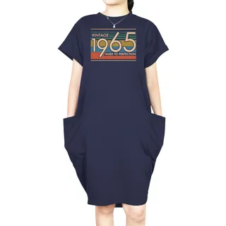 Aged Perfection 1965 Loose Short Sleeve Pocket On Dress – Blue