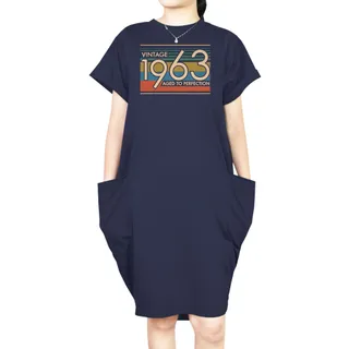 Aged Perfection 1963 Loose Short Sleeve Pocket On Dress – Blue