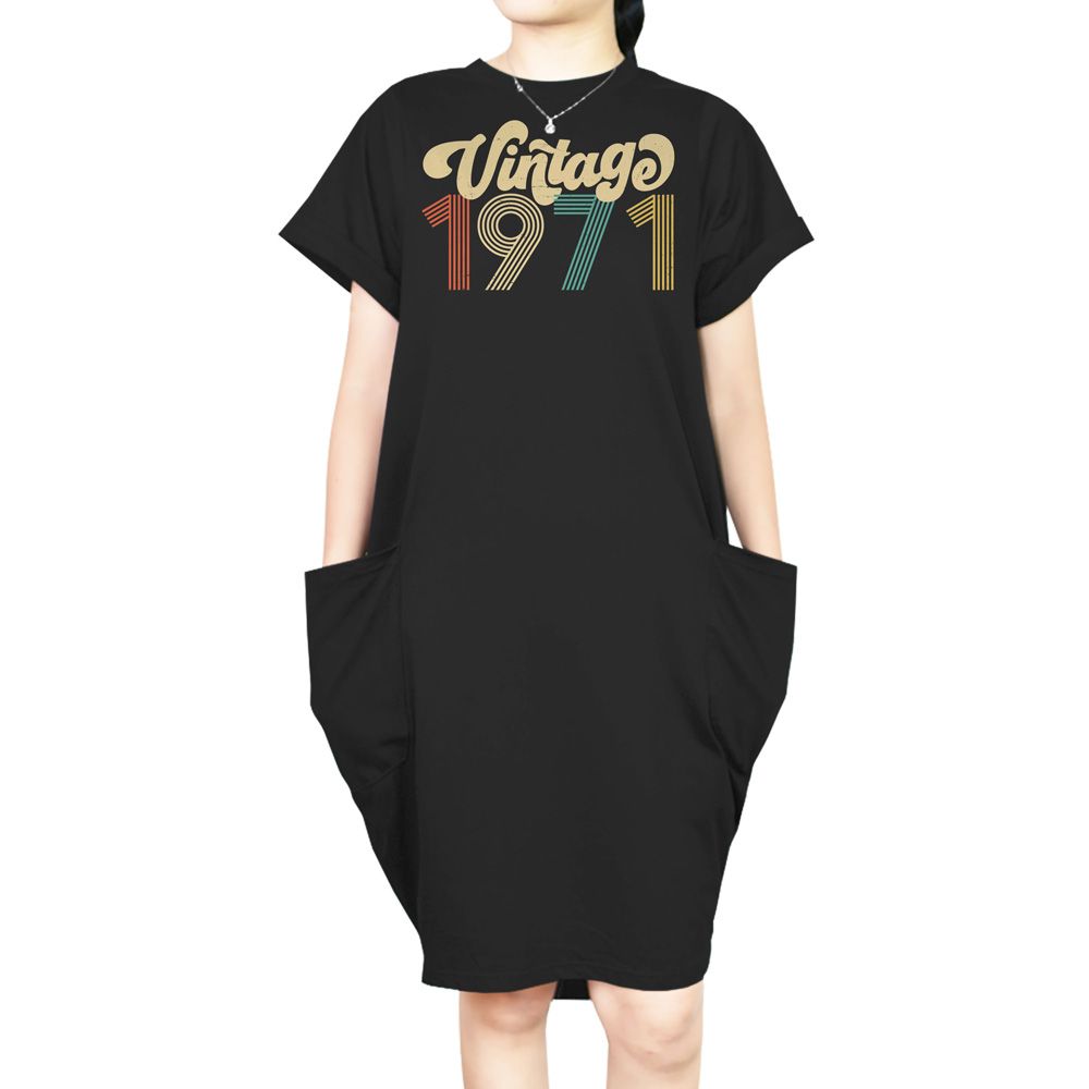 Premium Vintage 1971 Loose Short Sleeve Pocket On Dress - variant image 1