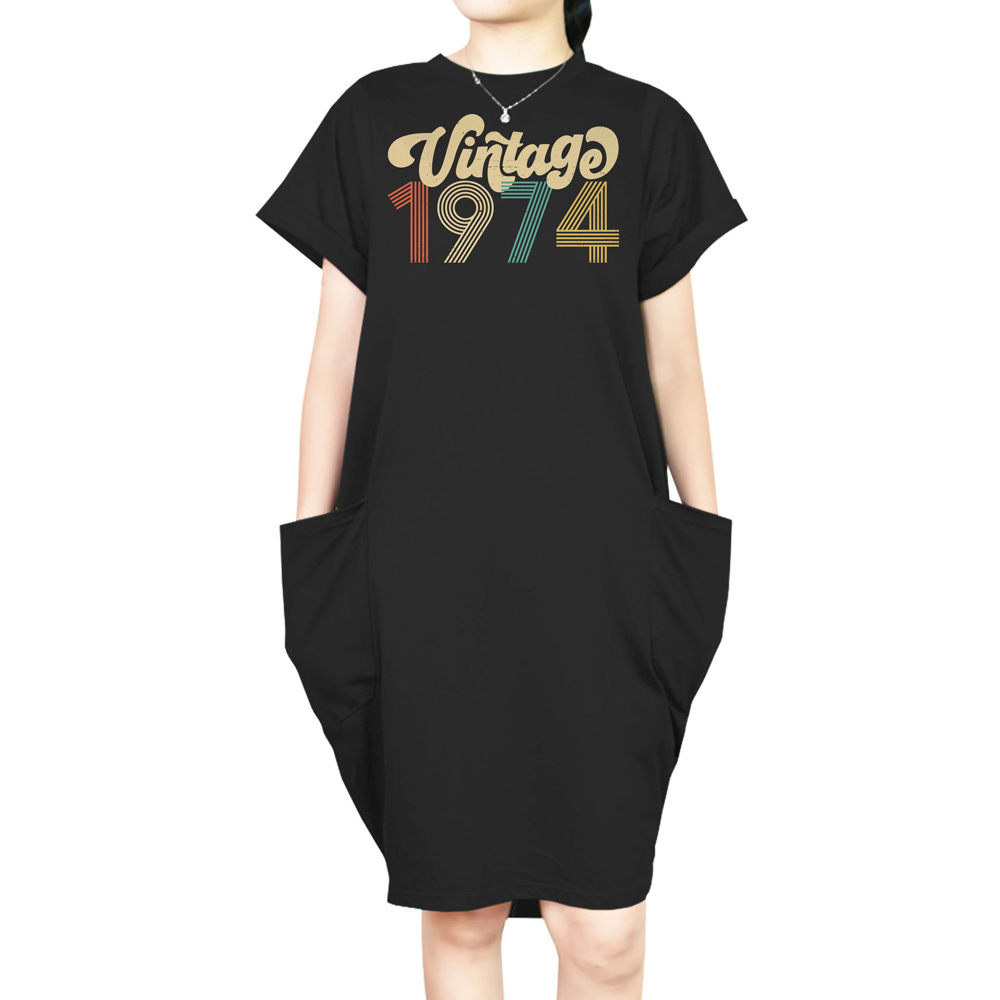 Premium Vintage 1974 Loose Short Sleeve Pocket On Dress - variant image 1