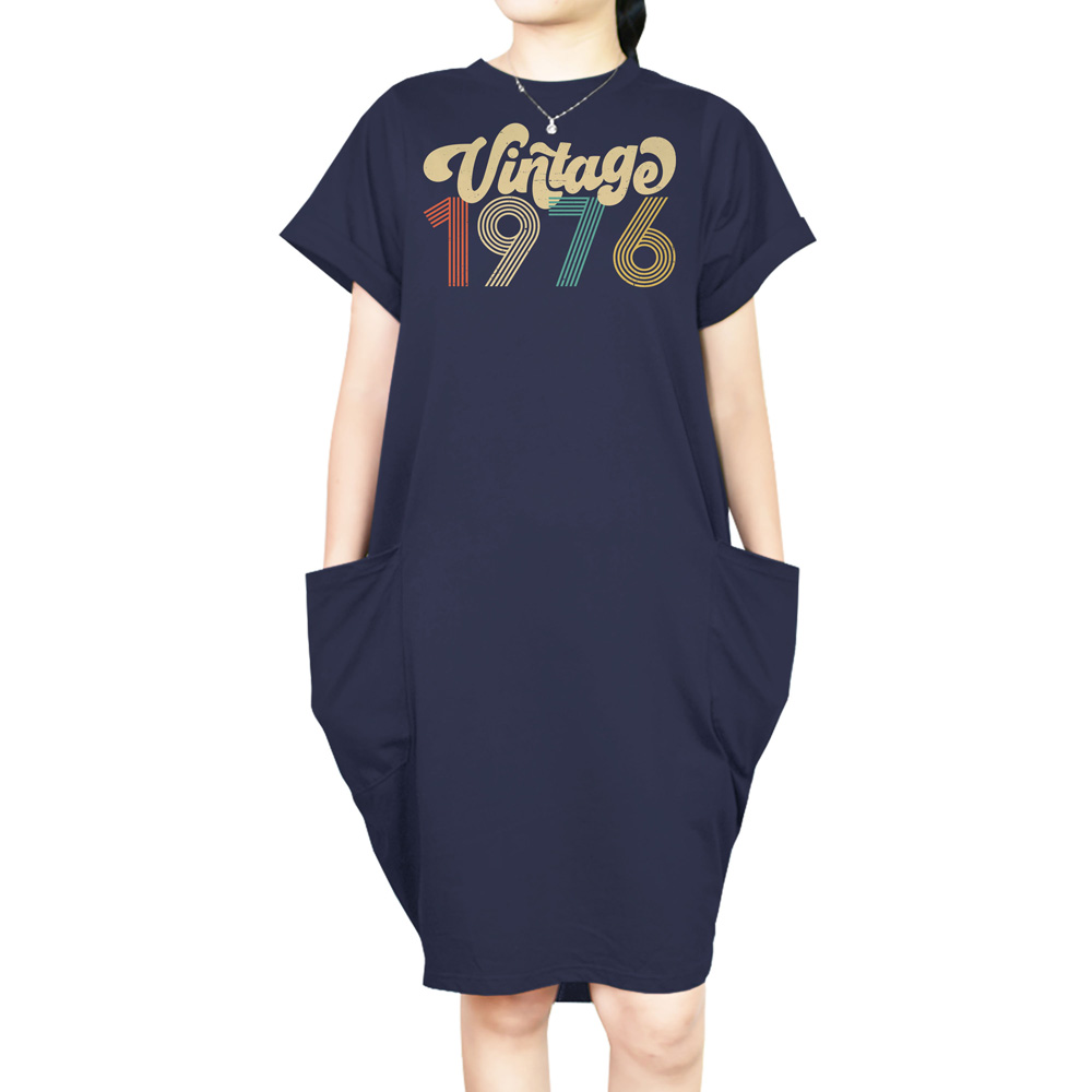 Premium Vintage 1976 Loose Short Sleeve Pocket On Dress - variant image 1