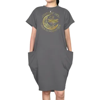 Vintage Perfection 1973 Loose Short Sleeve Pocket On Dress – Grey