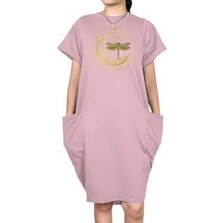Vintage Perfection 1972 Loose Short Sleeve Pocket On Dress – Pink