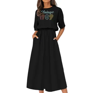 Vintage Edition 1989 Birthday Elastic Waist Dress – Black
