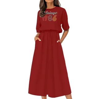 Vintage Edition 1986 Birthday Elastic Waist Dress – Maroon
