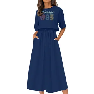 Vintage Edition 1985 Birthday Elastic Waist Dress – Navy