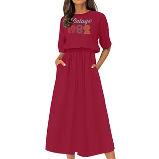 Vintage Edition 1982 Birthday Elastic Waist Dress – Cardinal Red