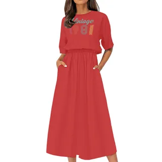 Vintage Edition 1981 Birthday Elastic Waist Dress – Cherry Red