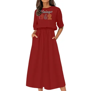 Vintage Edition 1962 Birthday Elastic Waist Dress – Maroon