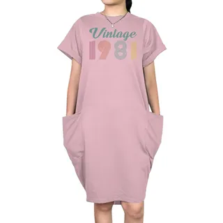 Vintage 1981 Short Sleeve Pocket On Dress – Pink