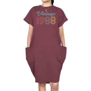 Vintage 1988 Short Sleeve Pocket On Dress – Red