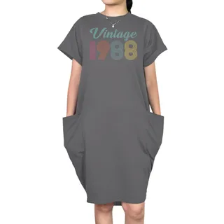 Vintage 1988 Short Sleeve Pocket On Dress – Grey