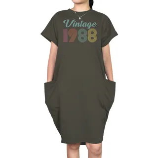 Vintage 1988 Short Sleeve Pocket On Dress – Green