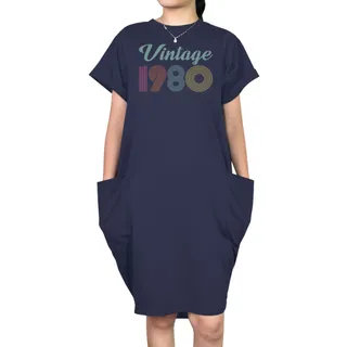 Vintage 1980 Short Sleeve Pocket On Dress – Blue