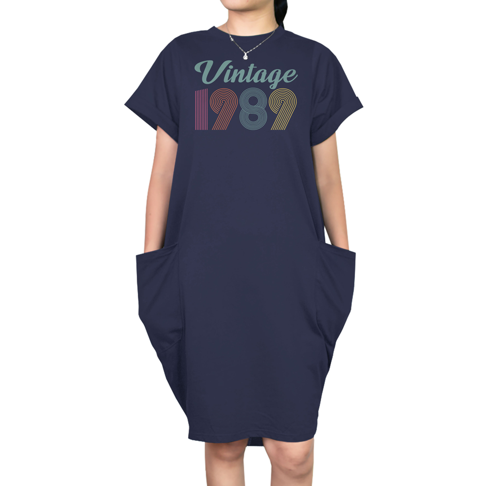 Vintage 1989 Short Sleeve Pocket On Dress - variant image 1