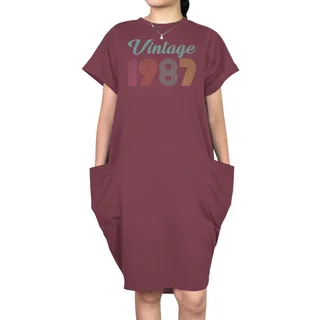 Vintage 1987 Short Sleeve Pocket On Dress – Red