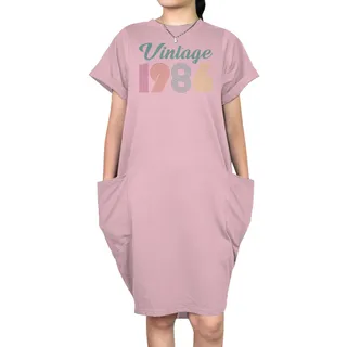 Vintage 1986 Short Sleeve Pocket On Dress – Pink