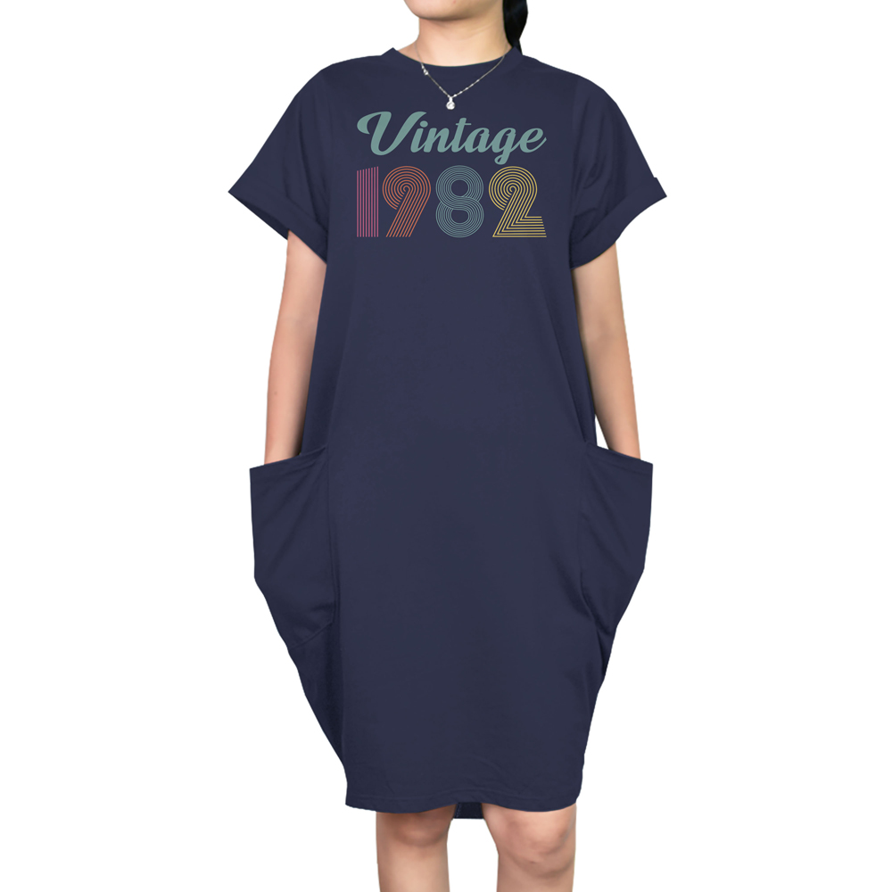 Vintage 1982 Short Sleeve Pocket On Dress - variant image 1