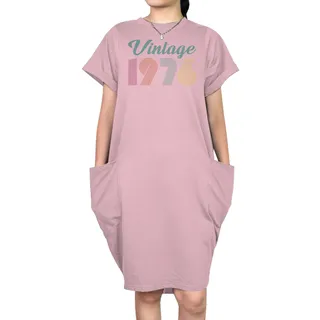 Vintage 1976 Short Sleeve Pocket On Dress – Pink
