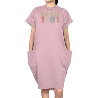 Vintage 1981 Loose Short Sleeve Pocket On Dress – Pink