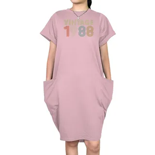 Vintage 1988 Loose Short Sleeve Pocket On Dress – Pink