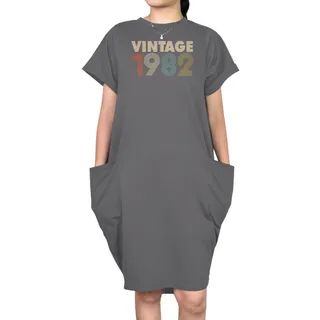 Vintage 1982 Loose Short Sleeve Pocket On Dress – Green