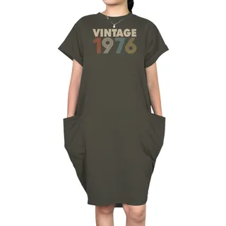 Vintage 1976 Loose Short Sleeve Pocket On Dress – Green