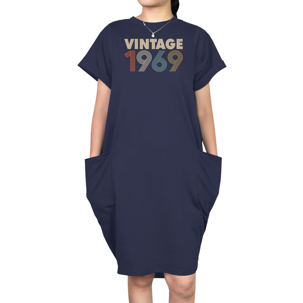 Vintage 1969 Loose Short Sleeve Pocket On Dress - variant image 1