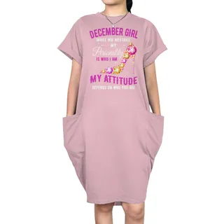 Attitude December Birthday Short Sleeve Pocket Dress – Pink