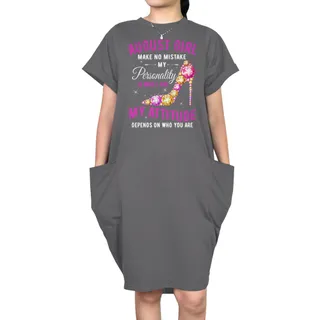 Attitude August Birthday Short Sleeve Pocket Dress – Grey
