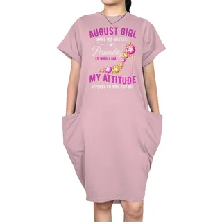 Attitude August Birthday Short Sleeve Pocket Dress – Pink