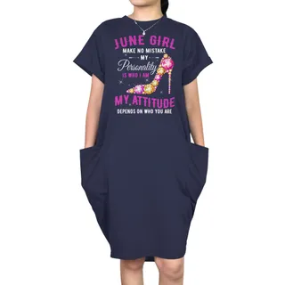 Attitude June Birthday Short Sleeve Pocket Dress – Blue