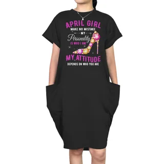 Attitude April Birthday Short Sleeve Pocket Dress – Black