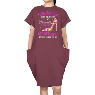 Attitude February Birthday Short Sleeve Pocket Dress – Red