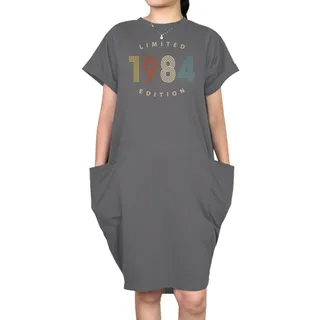 Limited Edition 1984 Loose Short Sleeve Pocket On Dress – Grey