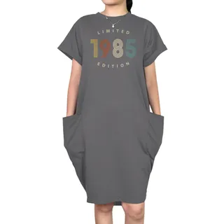 Limited Edition 1985 Loose Short Sleeve Pocket On Dress – Grey