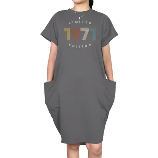 Limited Edition 1971 Loose Short Sleeve Pocket On Dress – Grey