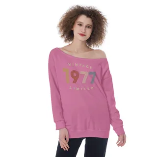 Limited Vintage 1977 Women's Off-Shoulder Sweatshirt – Safety Pink