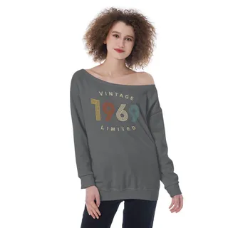 Limited Vintage 1969 Women's Off-Shoulder Sweatshirt – Dark Grey Heather